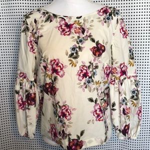 WHBM Lantern-Sleeve Poplin Floral Top